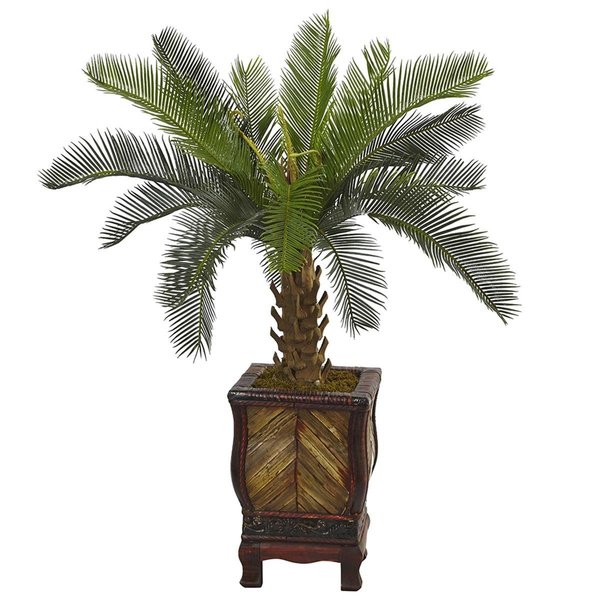 Nearly Naturals 3 ft. Silk Cycas Tree in Wood Planter NEN-5972-IFS